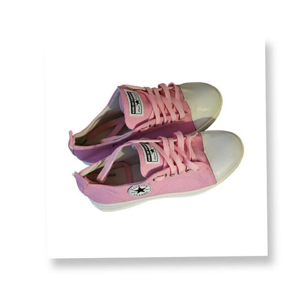 NWOT FASHION-KING OF FOREST-PINK CANVAS LACEUP-PLATFORM SNEAKERS SZ9.5 - Picture 1 of 10
